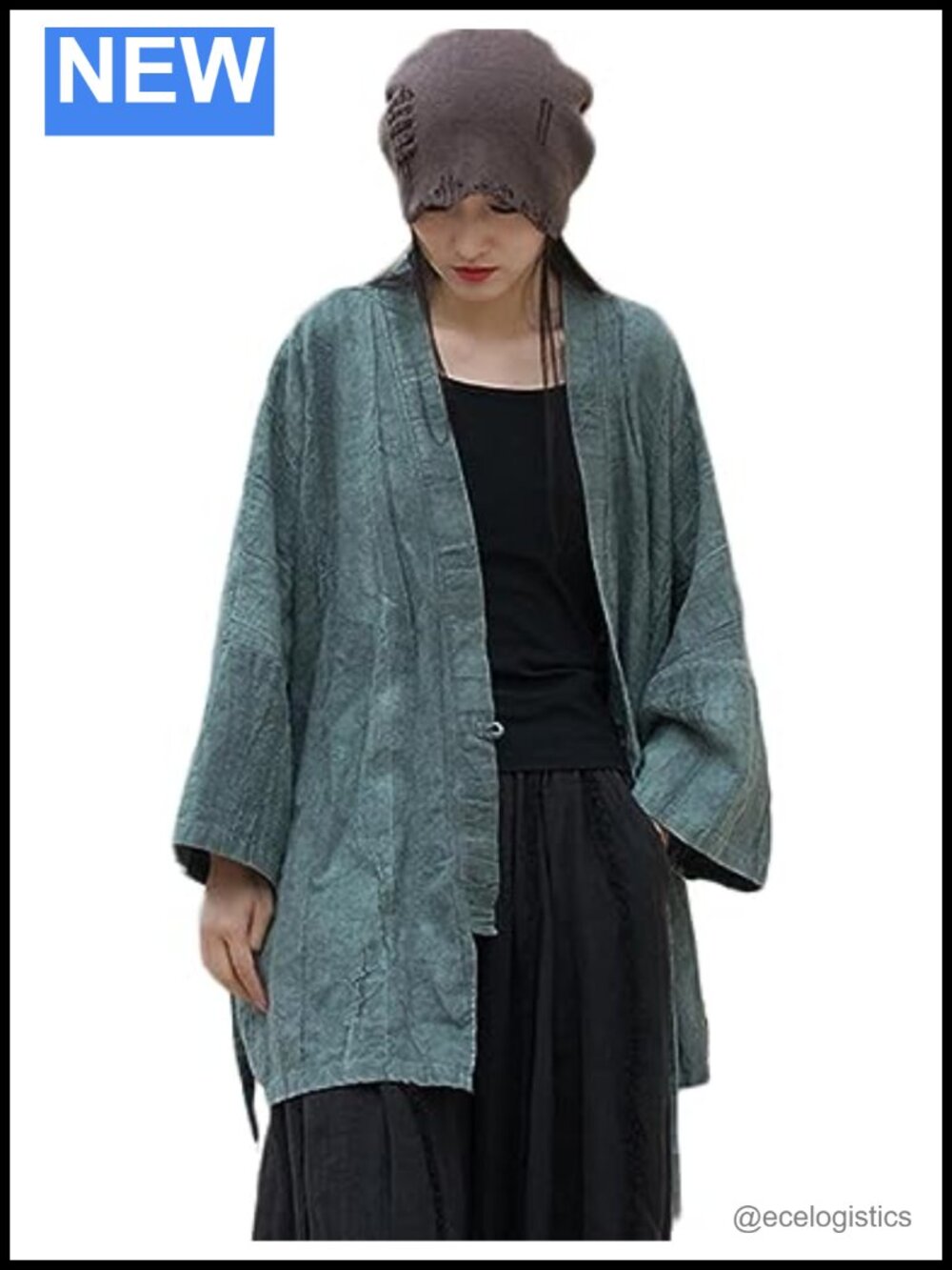 Women's Open Front Kimono Cardigan Cotton Ramie Tie Dye Long Sleeve
